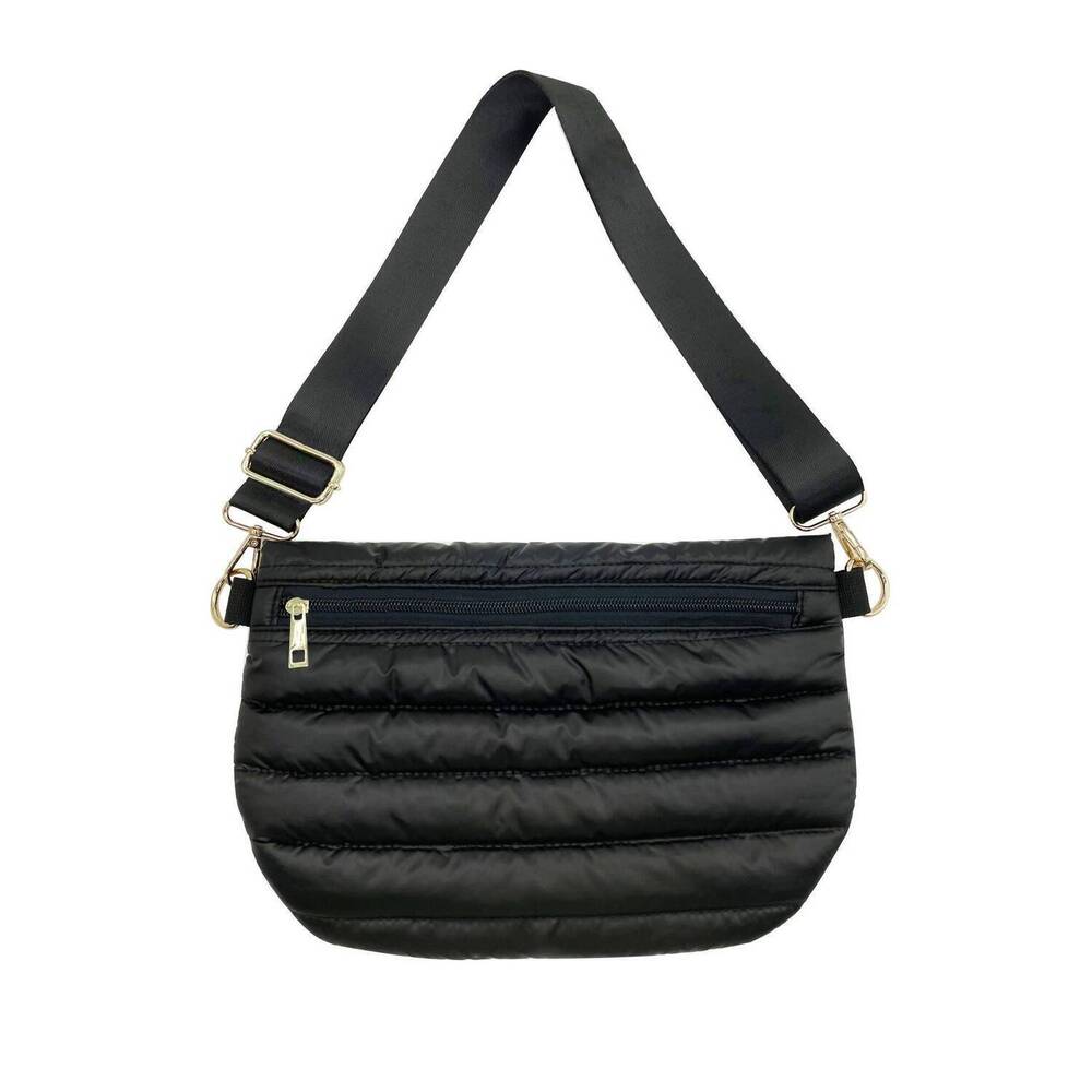 NEW MAVI BANDZ women's quilted puffer messenger crossbody sling bag in black